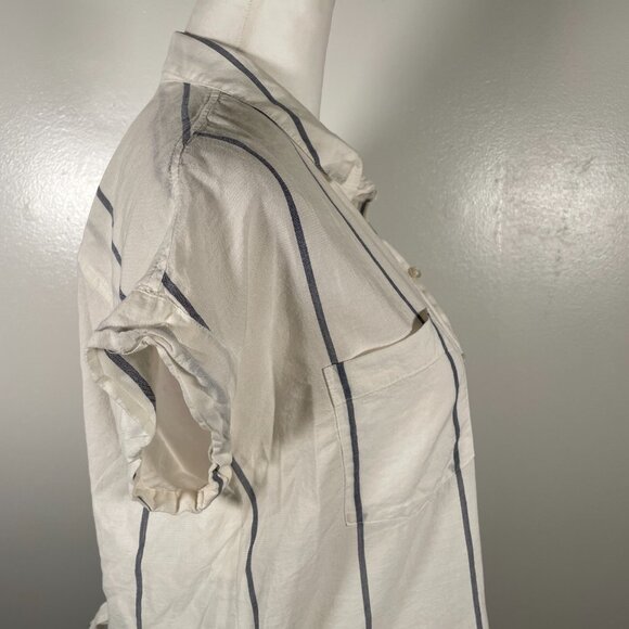 Lucky Brand Shirt Top Womens Small White Striped Cotton Collared Button Front - Picture 13 of 16
